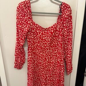 Red and white midi dress